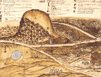 Le Puy de Côme en Auvergne. Gravure de 1693. Cliquer pour agrandir l'image.