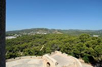 Bellver Castle in Mallorca - Barbican and Serra de Tramuntana. Click to enlarge the image in Adobe Stock (new tab).