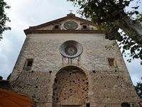 Het kartuizerklooster van Valldemossa in Majorca - Gesloten voorgevel van de kerk. Klikken om het beeld te vergroten.