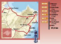 Le comté du Llevant à Majorque. Circuit de découverte. Cliquer pour agrandir l'image.