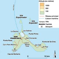 Formentera - Physikalische Karte der Insel. Klicken, um das Bild zu vergrößern.