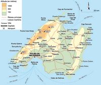 Mapa físico da ilha de Maiorca. Clicar para ampliar a imagem.
