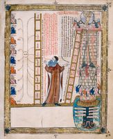 Le sanctuaire de Cura de Randa à Majorque. Miniature de l'Ars Magna de Ramon Llull. Cliquer pour agrandir l'image.
