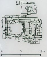 Les ruines de la cité romaine de Pollentia à Majorque. Plan du petit temple 2. Cliquer pour agrandir l'image.