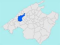 Locatie van Bunyola in Majorca (auteur Joan M. Borras). Klikken om het beeld te vergroten.