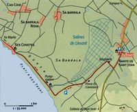 La ciudad de Campos Mallorca - Mapa salina Salobrar. Haga clic para ampliar la imagen.