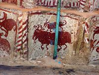 De stad Fornalutx in Majorca - geschilderde Dakpan. Klikken om het beeld te vergroten.