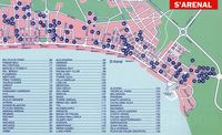 Die Stadt Llucmajor auf Mallorca - Karte des Resorts Arenal. Klicken, um das Bild zu vergrößern.