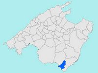 A cidade de Ses Salines em Maiorca - Situação da comuna de Ses Salines (autor Joan M. Borràs). Clicar para ampliar a imagem.