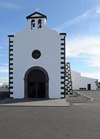 The village of Mancha Blanca in Lanzarote. Iglesia de Nuestra Señora de Los Dolores. Click to enlarge the image in Adobe Stock (new tab).