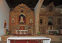 Die Stadt Pájara Fuerteventura. Der Chor des Evangeliums des Kirchenschiffs der Kirche Notre-Dame. Klicken, um das Bild in Adobe Stock zu vergrößern (neue Nagelritze).