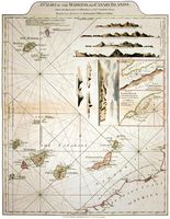L'histoire des îles Canaries. Carte de George Glas en 1767. Cliquer pour agrandir l'image.