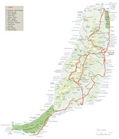 La isla de Fuerteventura en las Islas Canarias. Mapa de carreteras de la isla de Fuerteventura (Canarias Oficina de turismo de autor). Haga clic para ampliar la imagen.