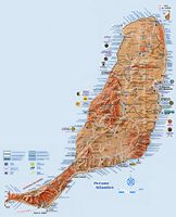 La isla de Fuerteventura en las Islas Canarias. Mapa turístico. Haga clic para ampliar la imagen.