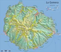 La isla de La Gomera en las Islas Canarias. Mapa físico de la isla de La Gomera. Haga clic para ampliar la imagen.