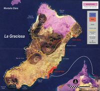 Het eiland La Graciosa naar Lanzarote. Kaart van het eiland. Klikken om het beeld te vergroten.