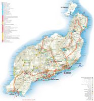 Het eiland Lanzarote in de Canarische Eilanden. Toeristische kaart. Klikken om het beeld te vergroten.