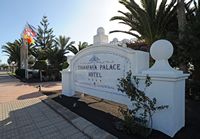 The village of Playa Blanca in Lanzarote. The sign Hotel Timanfaya Palace. Click to enlarge the image.