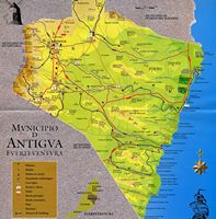 La ciudad de Antigua en Fuerteventura. Mapa turístico del municipio. Haga clic para ampliar la imagen.