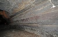 De grot Cueva de los Verdes in Haría in Lanzarote. Een slang. Klikken om het beeld te vergroten.