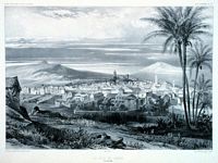 A cidade de San Cristóbal de la Laguna em Tenerife. Expedição de Dumont d'Urville, 1842. Clicar para ampliar a imagem.