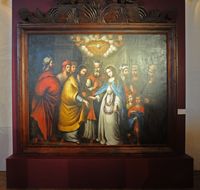 De stad Teguise in Lanzarote. Het schilderen op canvas "Het engagement" in het Museum van Heilige Kunst. Klikken om het beeld te vergroten.