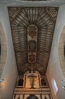 La ville de Yaiza à Lanzarote. Le plafond de l'église Notre-Dame des Remèdes. Cliquer pour agrandir l'image.