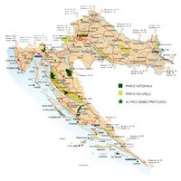 Mapa dos parques nacionais e naturais da Croácia. Clicar para ampliar a imagem.