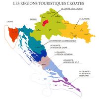 Informations touristiques sur la Croatie. Carte des régions touristiques. Cliquer pour agrandir l'image.