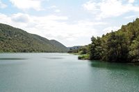 Le parc national de la Krka en Croatie. La Krka en aval de Skradinski Buk. Cliquer pour agrandir l'image.