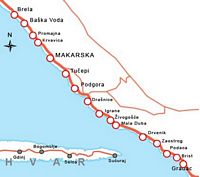 La riviera de Makarska en Croatie. Carte de la riviera de Makarska. Cliquer pour agrandir l'image.