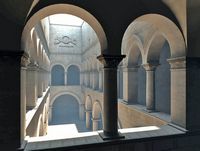 La ville close de Dubrovnik en Croatie. Quartier de la Loge. Cour intérieure du Palais Sponza. Cliquer pour agrandir l'image.