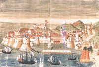 Dubrovnik aan het einde van de XVIIe eeuw. Klikken om het beeld te vergroten.