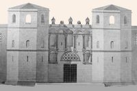Reconstituição da Porta de Ouro do Palácio de Diocleciano por Ernest Hébrard. Clicar para ampliar a imagem.