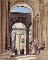 De zuilengalerij van het Paleis van Diocletianus (aquarel van Rudolf von Alt, 1841). Klikken om het beeld te vergroten.