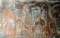 Le village de Kritsa en Crète. Le chagrin de Joseph sur la voûte de la nef sud de l'église Panagia Kera. Cliquer pour agrandir l'image dans Adobe Stock (nouvel onglet).