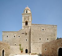 Le village de Palékastro en Crète. Le monastère de Moni Toplou. Cliquer pour agrandir l'image dans Adobe Stock (nouvel onglet).