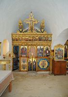 Le village de Patsianos en Crète. L'intérieur de l'église Saint-Charalampe à Frangokastello. Cliquer pour agrandir l'image dans Adobe Stock (nouvel onglet).