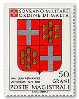 Ridders van Rhodos - Postzegel, wapens van Jean Fernandez van heredia. Klikken om het beeld te vergroten.