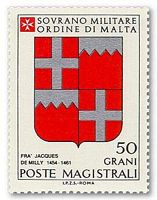 Ridders van Rhodos - Postzegel, wapens van Jacques van milly. Klikken om het beeld te vergroten.