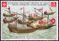 Cavalieri di Rodi - francobollo, battaglia navale di Lepanto. Clicca per ingrandire l'immagine.