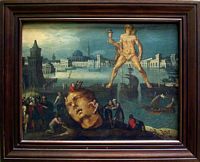 Malerei der Koloss von Rhodos von Louis de Caullery. Klicken, um das Bild zu vergrößern.