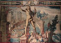 Tapestry representing the Colossus of Rhodes. Click to enlarge the image.