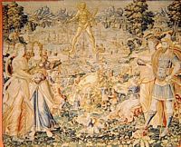 Tappezzeria del XVIe secolo che rappresenta il colosso di Rodi. Clicca per ingrandire l'immagine.