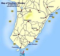 Carte de la municipalité du sud de Rhodes. Cliquer pour agrandir l'image.