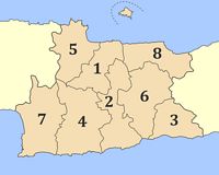 Le département d'Héraklion en Crète. Carte des communes du département d'Héraklion (auteur Pitichinaccio). Cliquer pour agrandir l'image.
