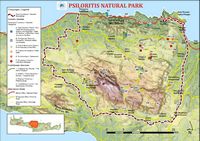 Le massif du Psiloritis en Crète. Carte du parc naturel du Psiloritis. Cliquer pour agrandir l'image.