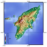 Mapa das altitudes à Rodes. Clicar para ampliar a imagem.