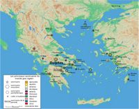 La Grèce. Carte des sanctuaires de la Grèce antique (auteur Marsyas). Cliquer pour agrandir l'image.