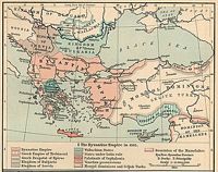 Kaart van het Byzantijnse imperium. Klikken om het beeld te vergroten.